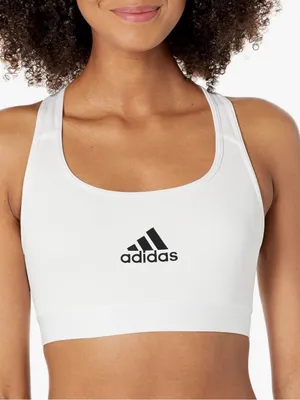 adidas White Sports Bra with Black Logo - Racerback Athletic Bra thumbnail 1