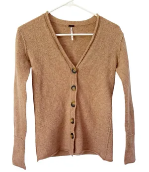 NWOT Free People 100% Cashmere Cardigan Sweater Button Front Size XS Brown thumbnail 1