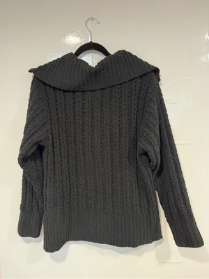 Black Aerie Cable Knit Half-Zip Sweater with‎ Funnel Collar thumbnail 3