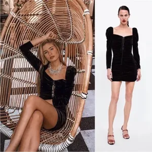 NWT Zara Long Sleeve‎ Lace Up Velvet Mini Dress in Black Size Large thumbnail 15
