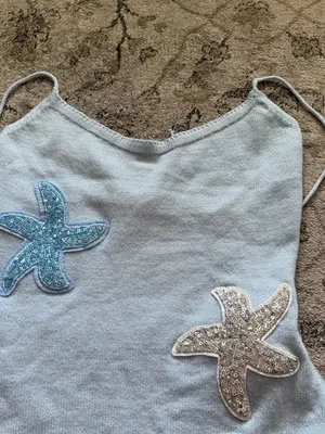 Light Blue Sequin Starfish Cami Knit Dress 🤍🩵 Size XS thumbnail 4