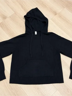 Black Hooded Crewneck Sweater for Women thumbnail 1