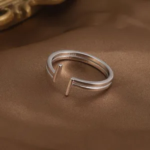 NEW Women's‎ Split Bar White Gold Plated S925 Band Ring Silver Adjustable thumbnail 9