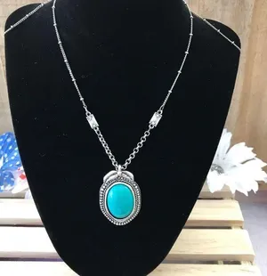 AEO Turquoise Stone Necklace Pendant Deco Chain thumbnail 1