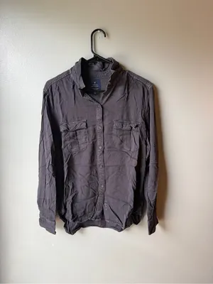 American Eagle Vintage Boyfriend Gray Button Down Utility Shirt thumbnail 2