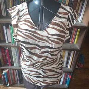 CAbi S Simone brown zebra ruffle sleeve feminine blouse thumbnail 1