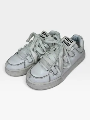 Miu Miu White Leather Logo Low Top Sneakers Made in Italy SIZE 35.5 thumbnail 2