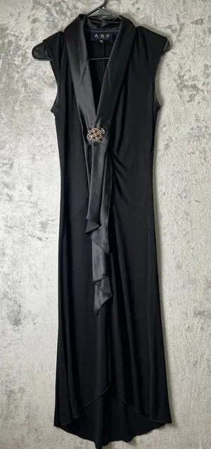 Vintage Y2K Old Hollywood Glam Black Maxi Dress Draped Formal Evening Gown M‎ thumbnail 1