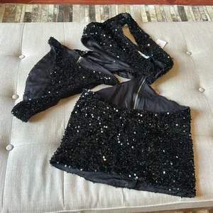 NWT Alglist Black Sequenced Two Piece Cut Out Mini Dress Size Medium thumbnail 2