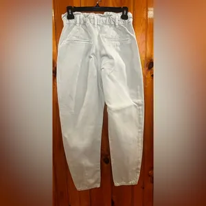 Zara Light Green cropped Paper Bag elastic waist jeans with front pockets Size 2 thumbnail 3
