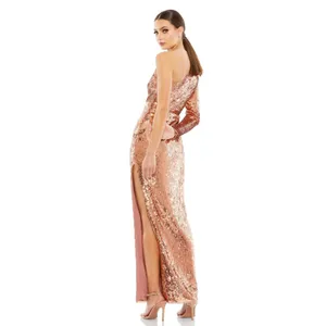 Mac Duggal 10788‎ One Sleeve High Slit Sequined Dress - Size 10 - Copper - NWT thumbnail 4