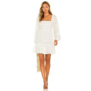 Revolve L*SPACE Winslet Dress Size Large Ivory Smocked Long Sleeve Boho thumbnail 3
