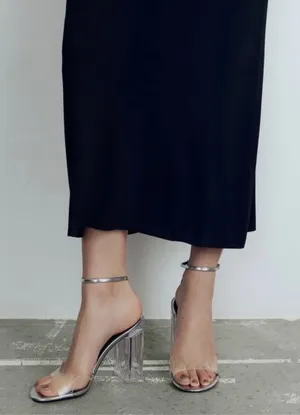 ✨ Zara Metallic Silver Clear Block Heels - Size 37 ✨ thumbnail 1
