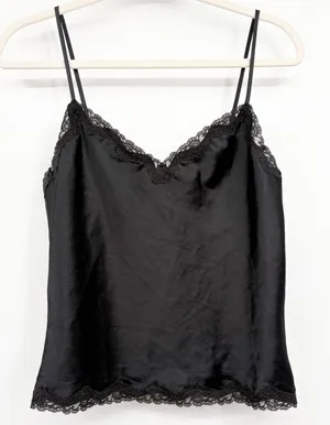 Victorias Secret Womens Y2K Whimsigoth Black Lace Trim Satin Coquette Cami Top S thumbnail 1