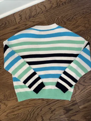 Striped Crewneck Sweater in White, Mint & Blue thumbnail 3
