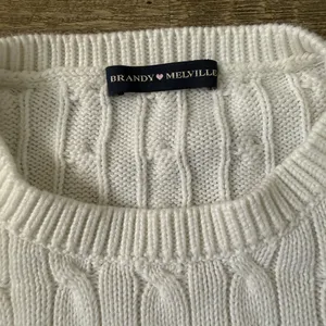 Brandy Melville White Cable-Knit Crewneck Sweater One Size thumbnail 2