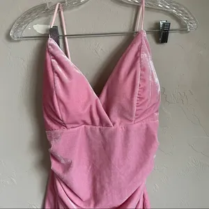 Unbranded Bubblegum Pink Velour Body Con Faux Wrap Mini Dress‎ thumbnail 3