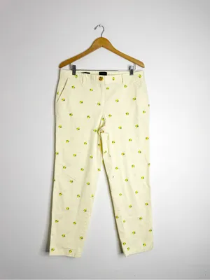 Talbots Relaxed Chino Pants Size 10 Yellow Lemon Embroidered Stretch Cotton thumbnail 3