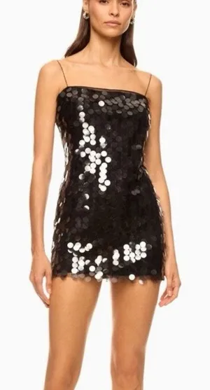 16Arlington Black Sequin Mini Dress with Spaghetti Straps Size 8 thumbnail 1