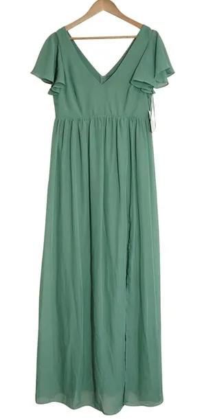 Birdy Grey NEW Hannah Chiffon Maxi Dress Eucalyptus Green Flutter Sleeve V-Neck thumbnail 1