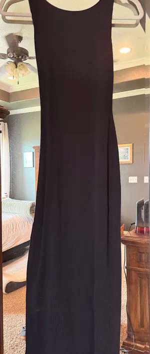 LSPACE Black Ribbed Maxi Dress with Open Back & Side Slit thumbnail 1