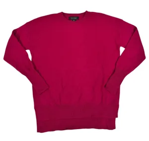 Tahari Womens Magenta Pink 100% 2-Ply Cashmere Crewneck Sweater Small High Low thumbnail 1