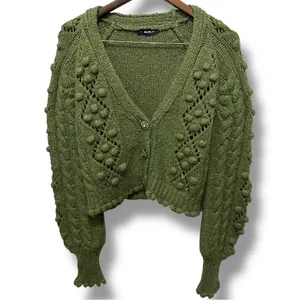 176 Dilvin | Turkey EUC Knit Bobble Olive Green Cable Cardigan Sweater (size M) thumbnail 4