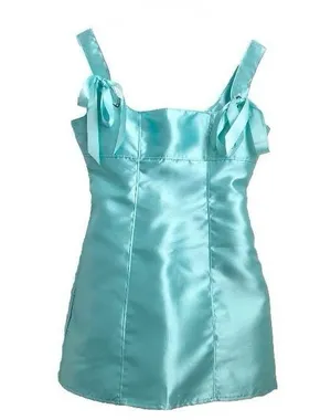 CURRENT MOOD Dolls Kill Pixie Stardust Satin Bow Straps Aqua Mini Dress Size S thumbnail 1