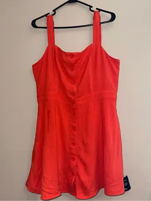 Lulus Sunny Personality Red Orange Button-Up Mini Dress With Pockets thumbnail 3