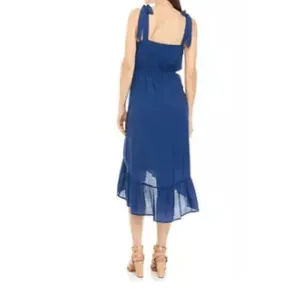 Luxology Dress Womens Blue Aline HighLow Adjustable‎ TieStrap Midi Boho Flowy thumbnail 3
