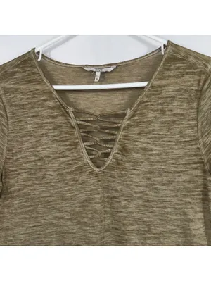 BKE Olive Lace Up V-Neck T-Shirt Size S thumbnail 2