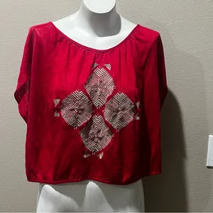 Free people tan embroidered open back blouse thumbnail 2