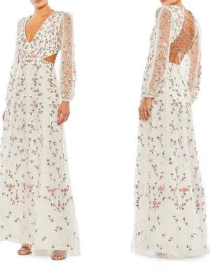 Mac Duggal 70159 Long Sleeve Embellished Ivory Cut Out Gown thumbnail 3
