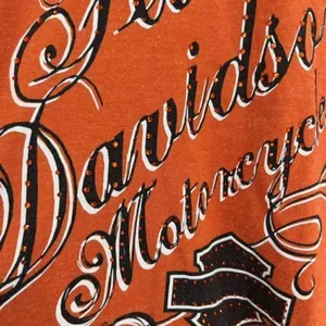 Harley Davidson women’s orange large spell‎ out Jewel encrusted t-shirt medium thumbnail 4