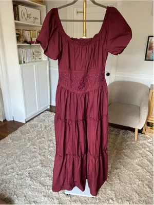 Kings Road Corset Maxi Dress Burgundy Embroidered Cottagecore Renaissance Boho L thumbnail 2