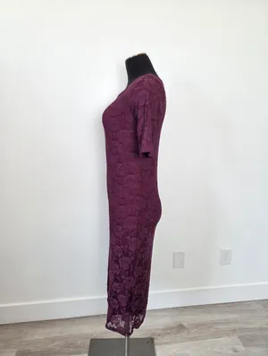 Sign Here Purple Floral Lace Midi Dress Formal Church Office Workwear Small thumbnail 3