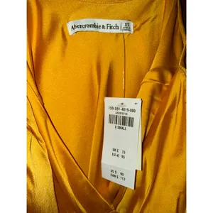 Abercrombie & Fitch Satin Midi Slip Dress Mustard Gold Bias Cut Ruched Bust XS thumbnail 3
