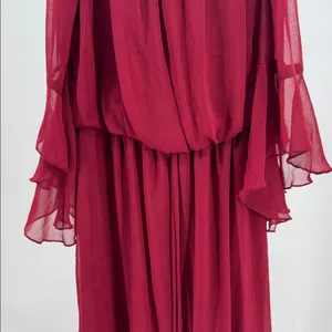 City Triangles burgundy sheer Maxi Dress S flowy bell sleeves boho off shoulder thumbnail 8