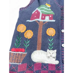 Capacity Vintage Womens 2X Sweater Knit Vest Novelty‎ Teacher Fall Cat Sunflower thumbnail 3