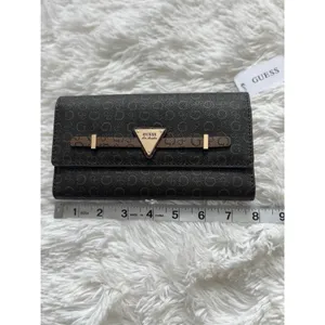 NWT GUESS Brown G Logo Print Trifold Wallet Snap Organizer Triangle Plaque thumbnail 7
