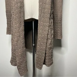 Angel of the North Anthropologie Brown Romi Cable Longline Open Front Cardigan thumbnail 7
