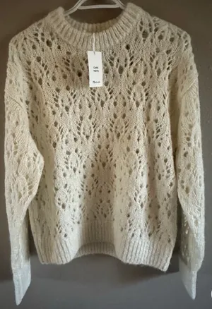 Madewell Wool Knit Pullover Sweater Ivory Crew Neck Long Sleeve M Women thumbnail 1