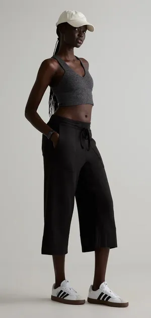 Quince SuperSoft Fleece Wide Leg Pants Size M Black Tencel Modal Lounge Pockets thumbnail 1
