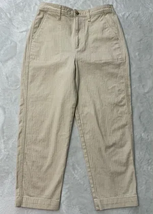 Madewell Emmett Wide-Leg Crop Pants Herringbone Stripe Cream Beige M thumbnail 1