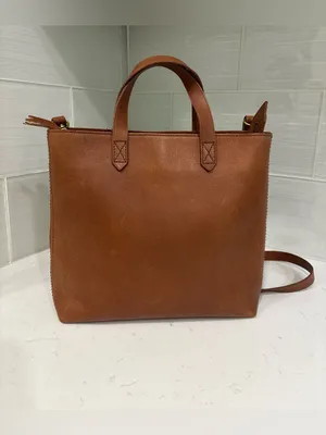 Madewell Small Zip-Top Transport Tote English Root Leather Crossbody Bag thumbnail 2