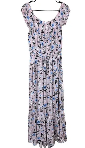 American Eagle Outfitters Pink Floral Tiered Boho Off Shoulder Maxi Dress Size M thumbnail 1