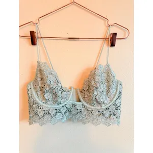 For Love & Lemons Bra Size L Mint‎ Green Floral Lace Sequin Underwire SKBR1581 thumbnail 3