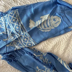 Fish Print Sarong Wrap Scarf Blue thumbnail 4