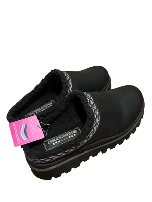 Skechers Women’s Size‎ 9 Slip-On Clogs Black Embroidered Sherpa Lined Slippers thumbnail 3