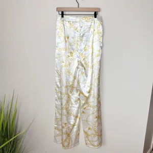 PrettyLittleThing Cream Chain Satin High Waist Wide-Leg Pants Size‎ 8 Night Out thumbnail 6